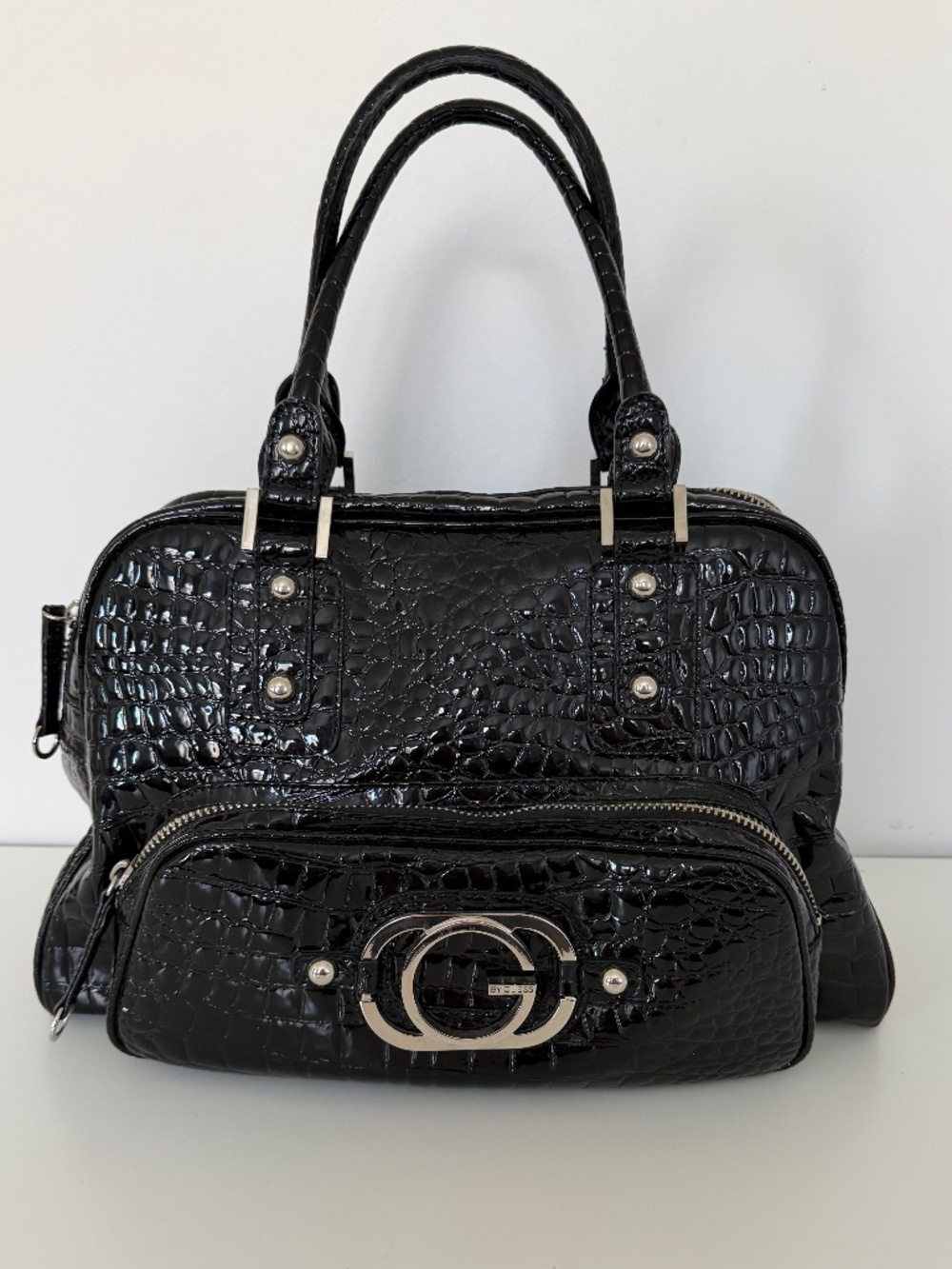 NEW GUESS Jenny VINTAGE Y2K LARGE SATCHEL SHOPPER TOTE BAG TEXTURED FAUX LEATHER
